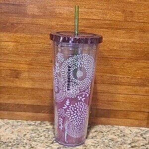 2012 STARBUCKS DANDELION BLOSSOM FLORAL DESIGN 24oz COLD CUP TUMBLER ACRYLIC